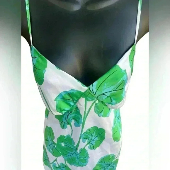 Diane Von Furstenberg women’s Geranium Leaf Short Satin Slip Dress white/ green - Picture 3 of 6
